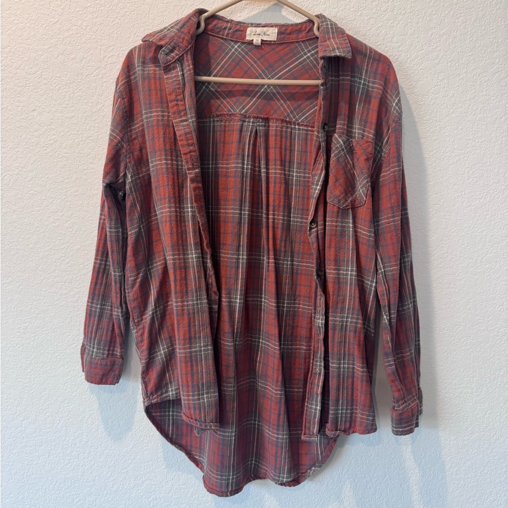 Love Notes Red and Gray Plaid Shirt